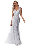 Ever-Pretty Women's Sexy V Neck Sleeveless Elegant Floor Length Long Mermaid Ball Evening Gowns Dresses Silver 12UK