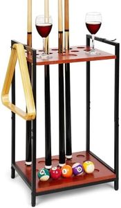 Pool Stick Holder Floor Stand - Multifunctional Billiard Cue Rack Hold 10 Pool Cue, Billiard Balls, Cup, Wood Cue Stick Holder Stand Pool Table Accessories for Game Room Billiard Room Decor Club (Red)