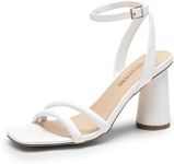 DREAM PAIRS Women's Strappy Round Heels Open Square Toe Ankle Strap Party Sandals Dress Shoes,Size 8.5,White-Pu,SDHS2465W