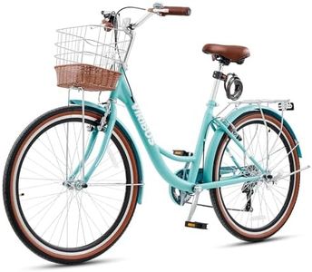 VIRIBUS Beach Cruiser Bike for Women, 7 Speed Womens Bike, 24 inch Cruiser Bicycle with Rattan Basket, City Commuter Vintage Retro Step Through Bicycle for Female Ladies Seniors, 330 Lb. Turquoise