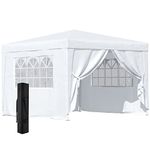 Outsunny 3 x 3 m Garden Pop Up Gazebo, Wedding Party Tent Marquee, Water Resistant Awning Canopy with Sidewalls, Windows, Carry Bag, White