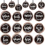 Whaline 12Pcs Christmas Wooden Hanging Ornaments Rustic Farmhouse Wood Slices Black White Xmas Tree Wooden Slices Tag Labels with Ribbon Hemp Rope for Crafts Gift Bag Decoration