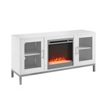 Walker Edison Griffith Contemporary Double Glass Door Fireplace TV Stand, 52 Inch, White