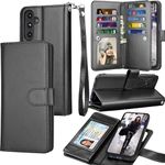 Tekcoo Galaxy A15 5G Cellular Phone Case, PU Leather Wallet, Detachable Magnetic Hard Case, Kickstand, Card Slots [W-Black]