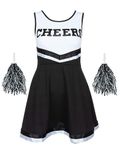 Cheerleader Outfit with Cheerleader Pom Poms - Cheerleader Costume Women Fancy Dress Costume - Ladies Cheerleader Costume High School Cheerleading Dress Halloween Fancy Dress Women