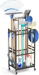 Snazzy Garden Organizer With Wheels, Yard Tower Rack for Garage Storage, Up to 35 Long-Handled Tools, Sturdy Metal Steel Holder With 3 Hooks, Outdoor, Black