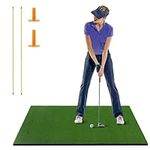 COSTWAY Golf Hitting Mat, 5 x 3 FT/5 x 4 FT Artificial Turf Mat with 2 Rubber Tees and 2 Alignment Sticks, Golf Training Mat for Home Backyard Garage (152 x 92 cm,25mm thick)