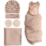 DRESHOW Newborn Baby Blanket Soft Swaddle Blankets for Infant Swaddling Receiving Warm Wraps with Bow Hat Headband