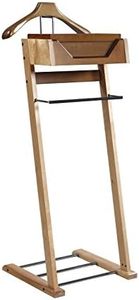 Proman Products Newport Wood Valet Stand, 18"W x 16"D x 46"H, Wooden Hanger, Two Felt Trays, Trouser Bar, Shoe Rack Base