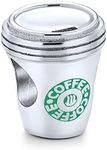 Latte Lover Travel Mug Drink Coffee Cup Charm Bead For Women Teen Students .925 Sterling Silver Fits European Charm Bracelet