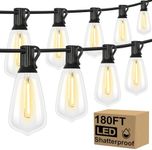 Brightever Outdoor String Lights 180FT, Patio Lights with 90+4 Dimmable ST38 Shatterproof LED Bulbs, Vintage Edison String Lights for Outside, Waterproof Bistro Lights for Halloween Backyard 2700K