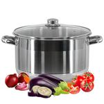 Stainless Steel Casserole Stockpot Induction Base Large Deep Stock Pot Glass Lid (26 x 16 cm, 8.5 LTR)