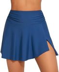 beautyin High Waisted Bathing Suit Skirt Bottoms for Women Quick Dry Side Split Swim Skirt with Pocket Shorts Blue