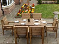 STAFFORDSHIRE GARDEN FURNITURE 6 FEET WOODEN GARDEN FURNITURE SET PATIO SET TABLE AND 6 CHAIRS