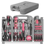 Hi-Spec 56pc Pink Home & Office DIY Tool Kit Set. Complete Household Tool Box with Essential Hand Tools Included for Basic Repairs, Maintenance & Home Improvement Projects