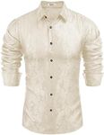 COOFANDY Men's Satin Dress Shirt Long Sleeve Button Up Shirts Luxury Shiny Silk Shirts for Wedding Party Prom Beige