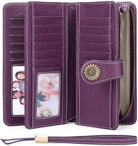 SENDEFN Wallets for Women Genuine Leather Credit Card Holder with RFID Blocking Large Capacity Wristlet, 2-Natural-Purple, Rfid Blocking Wallet