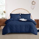 Maple&Stone Queen Duvet Cover Set, 3 Pieces Textured Tufted Boho Bedding Sets Zipper Closure Design with Ties, 1 Duvet Cover + 2 Pillow Shams, Comforter NOT Included (Navy, Queen Size)