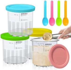 4 Pack Ninja Creami Deluxe Pints with 4 Spoons, 1 aluminum spoon and 4 Lids, 24 oz Compatible with NC500 NC501 Series Ice Cream Makers, Ninja Creami Deluxe Containers, BPA-Free And Dishwasher Safe