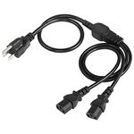 CERRXIAN 3.2FT 16 AWG NEMA 5-15P to IEC320 2X C13 Power Cord Splitter, 13A, 150-250V, 5-15P to Dual C13 Y Splitter Power Cord, Power 2 Monitors at Once