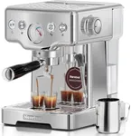 Neretva Espresso Machine, 2 in 1 Stainless Steel Coffee and Espresso Maker Combo, 1450 W, 15 Bar Espresso Coffee Machine for Espresso, Latte, Macchiato, Cappuccino, Ideal for Home, Barista (Silver)