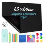 CHMMY Blackboard Film, Magnetic Self-Adhesive, 45 x 60 cm, Self-Adhesive Blackboard Film, Wipe Clean, 6 Dustless Chalk, 6 Magnets, Cloth, Tangram, Chalk Holder, Magnetic Pen Holder