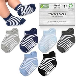 Mother's Choice Organic Cotton GOTS Certified Ankle Baby Socks 6 Pairs, 6M - 5Y For Infants & Toddler Socks Non Slip Baby Girl & Boy Socks (US, Age, 3 Years, 5 Years, Boy's White Stripe)