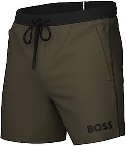 BOSS Mens Medium Length Solid Swim Trunk, Fern Green, Small