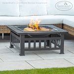 GardenKraft 19609 3 in 1 Outdoor BBQ, Firepit & Ice Bucket/Stylish Outdoor Heater With Table Space/Burn Logs Or Charcoal/Includes Mesh Pit Cover, Stoker & PVC Grill Cover / 81cm x 81cm x 53cm