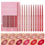 DENESTUP 12 Pcs Lip Liner Combo, Matte Lip Liner Pencil Lipstick Set long-lasting Wear and Waterproof, Non-Stick Cup, High Pigmented Smooth Texture Natural Lip Pen Makeup Gift