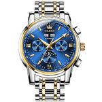 OLEVS Automatic Watches for Men Blue Dial Self Winding Mens Watches Classic Two Tone Band Waterproof Calendar Moon Phase Watch Business Easy to Read Analog Three Hands Men Dress Watch