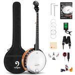 Vangoa 5 String Banjo Remo Head Closed Solid Back with beginner Kit, Tuner, Strap, Pick up, Strings, Picks and Bag