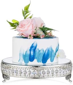 Nuptio Soporte de Espejo Tartas Plateado: 12 Pulgadas Soporte para Tartas Postre Placa de Metal Grande con Cuentas de Cristal para Bodas, Cumpleaños Baby Shower Fiestas Cupcakes Té La Tarde
