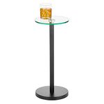 mDesign Glass Top Side/End Drink Table - Small Modern Round Accent Metal Nightstand Furniture for Living Room, Dorm, Home Office, and Bedroom - 9" Round - Clear/Matte Black