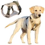 Qpets® Dog Harness, No-Pull Pet Harness with Safety Reflective Strip, Harness for Dogs Large Size, Control Handle Dog Belt Outdoor, Oxford Cloth Dog Vest Harness (Khaki, XL, Suitable for 22.5-45kg)