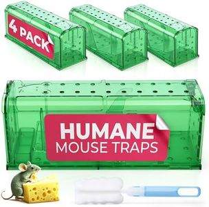 Humane Mouse Trap Pack of 4 - No Kill - Live Mouse Traps Indoor for Home Use - Reusable Rodent Traps for House Indoor, Safe & Effective Rat Trap Outdoor - Humane Mice Control with Cleaning Brush