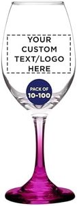DISCOUNT PROMOS Custom Rioja Wine Glasses with Stem 10 oz. Set of 10/50/100, Personalized Bulk Pack - Color Bottom, Perfect for Wedding, Party Favors, Birthday, Bridal Shower Gifts - Pink