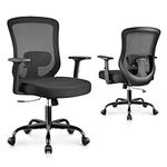 Winrise Office Chair, Ergonomic Home Office Desk Chairs, Breathable Mesh Mid-Back Comfortable Work Chair Adjustable 2D Armrests, Rocking Executive Chair, Swivel Task Chair with Lumbar Support (Black)