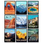 9 Pcs Vintage National Park Posters,National Parks Art Prints,Nature Mountain Wall Art Decor Abstract National Park Travel Poster for Home Living Room Bedroom Bathroom Office Decor,8”X 10” Unframed