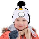 AYPOW Kids Lighted Beanie Cap, Lighting & Flashing Alarm Modes USB Rechargeable LED Headlamp Hands Free Headlight, Winter Warm Knit Light Up Hat, for Boys Girls Running Hiking Camping