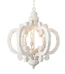 21 Inch 3 Light Lynn Geometric Distressed Antique White Wood Chandelier Wood Metal Chandelier Julie Rustic Vintage Farmhouse Wooden Pendant Lamp Entryway Porch Hallway Dining Room Kitchen Lamp