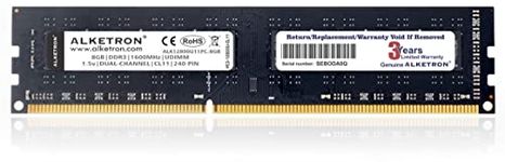 ALKETRON - 8GB DDR3 Standard RAM(Memory) - 1600MHz - CL11 - UDIMM - PC3-12800u - for Home & Office Desktop PC - 3 Year Warranty