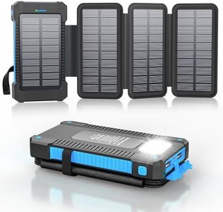 Solar Power Bank 26800 mAh with 4 Solar Panels, Power Bank USB-C Quick Charge for Compatible Phones, IPX7 Waterproof Outdoor External Batteries with Flashlight Light/SOS/Strobe (Blue)