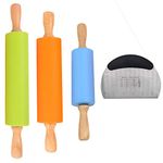 Duffire Food Grade Silicone Rolling Pin Wooden Handle Roller Rotating Non-stick Dumplings Pressing Stick Walking Hammer 3PCS+1PCS Face Cutting