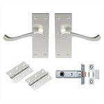 Carlisle Brass - Victorian Scroll Lever Latch Door Handles, 64mm Mortice Tubular Latch and Hinges Set for Internal Doors (Satin Nickel)