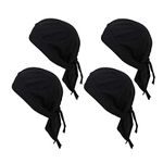 GUIFIER 4 Pack Outdoor Sports Headwear Breathable Mesh Cycling Bandana Under Helmet Headband Pirate Hat,Skull Cap Bandana Cooling Motorcycle Helmet Liner Beanie Biker Cap for Men Women(Black)