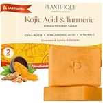 PLANTIFIQUE Kojic Acid Soap for Hyperpigmentation, Turmeric Soap 2 Bars, Hyaluronic Acid, Collagen, Vitamin C, Face Wash, 160g
