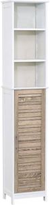 TENDANCE Tall Bathroom Storage Cabinet with Open Shelves and Vented Door, Slim Linen Cabinet for Compact Bathroom Organization, White and Oak Finish - Stockholm Collection
