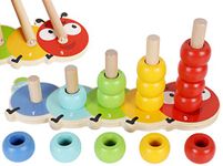 TOWO Wooden Stacking Rings Baby and Counting Game with 5 pegs 15 Rings - Stacking Rings - Counting Rings Early Learning Wooden Toys for 1 year old