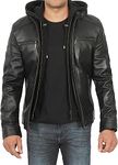 Black Leather Jacket Men - Hooded Leather Jackets | [1114393] Black Merrill, M